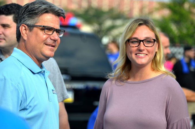 Coiuncilman Bobby Henon and State Rep Martina White at the annual Labor Day Parade on Columbus Boulevard, on Monday. (Bastiaan Slabbers for WHYY)