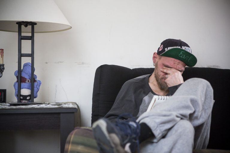 LEDE-768×512 Earl has been struggling with heroin addiction for 17 years while living most of that time on the street in Philadelphia's Kensington neighborhood. He recently moved into an apartment through Pathways to Housing. (Jessica Kourkounis for Keystone Crossroads)