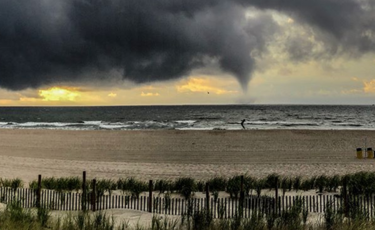 A waterspout off Ship Bottom, Long Beach Island shortly before 7 a.m. Monday. (Image: David Buhan Jr. - @perilous_drone/Instagram)