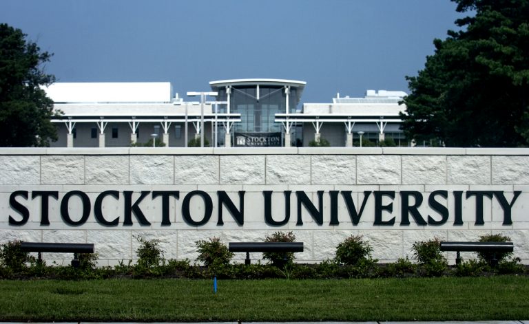 a sign for Stockton University