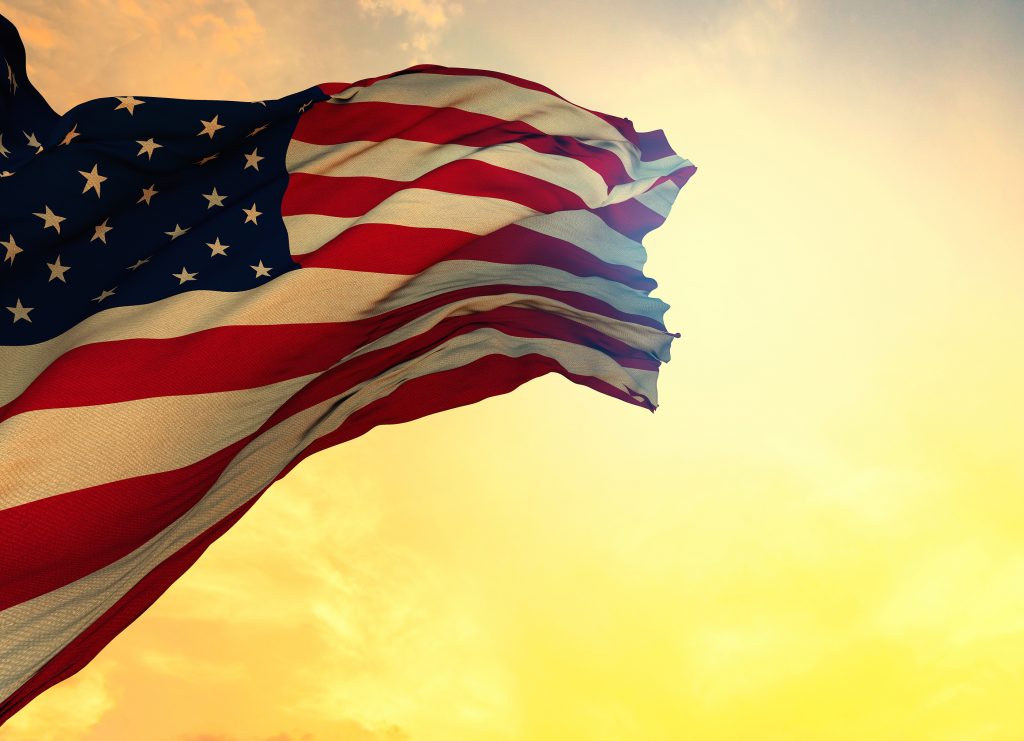 America Flag, 3D rendering United States Of America flag on sky America Flag
