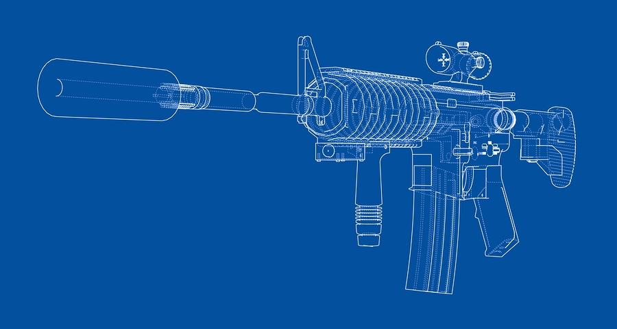 Machine Gun Sketch. 3d Illustration. Wire-frame Style (Big Stock photo)