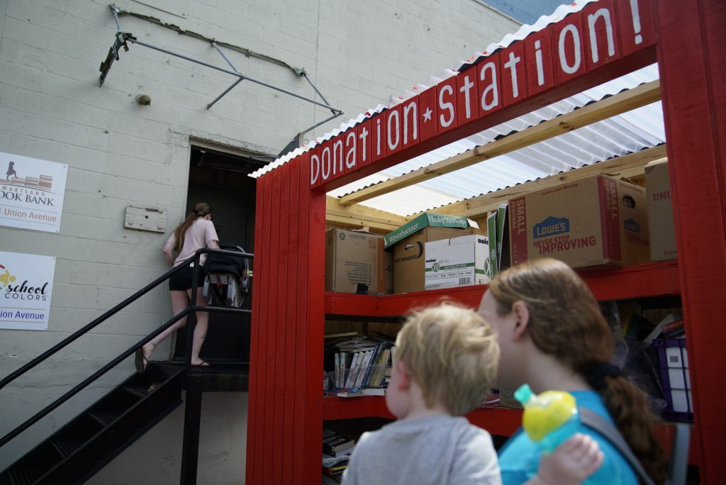 Teachers visit the Baltimore Teacher Supply Swap, perusing racks of educational posters and tubs of rulers. Teachers visit the Baltimore Teacher Supply Swap, perusing racks of educational posters and tubs of rulers. (Eslah Attar/NPR)
