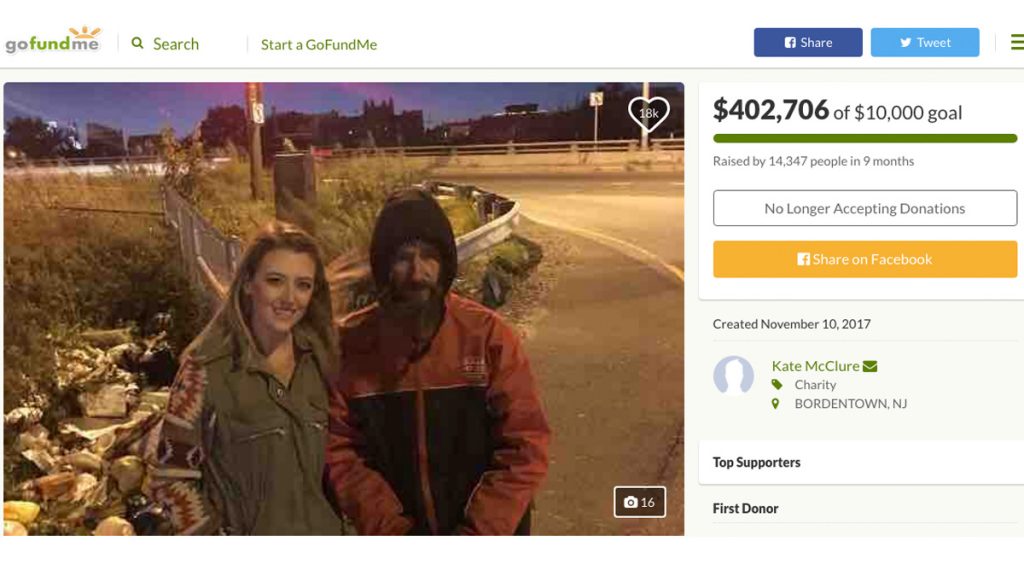 fund16x9 Kate McClure and her boyfriend Mark D'Amico started a GoFundMe campaign for homeless veteran Johnny Bobbitt (right). (GoFundMe)