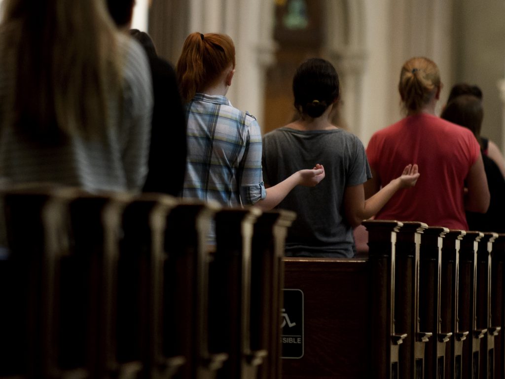 Parishioners worship during Mass at St. Paul Cathedral, the mother church of the Pittsburgh Diocese, last week. Parishioners worship during Mass at St. Paul Cathedral, the mother church of the Pittsburgh Diocese, last week.