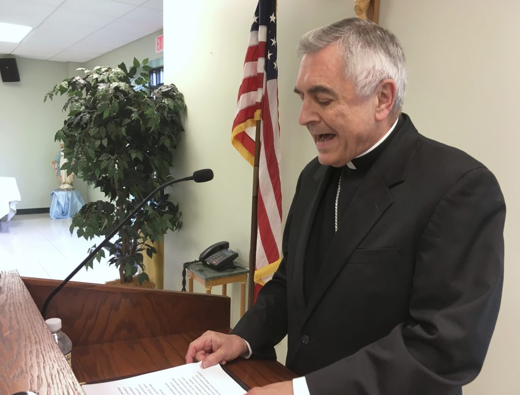 Pennsylvania Dioceses Sex Abuse Investigation Bishop Ronald Gainer of the Diocese of Harrisburg discusses child sexual abuse by clergy during a news conference. Harrisburg is the second Pennsylvania diocese under investigation to release names of clergy accused of abuse before the grand jury report will be made public in August 2018. (AP Photo/Mark Scolforo)