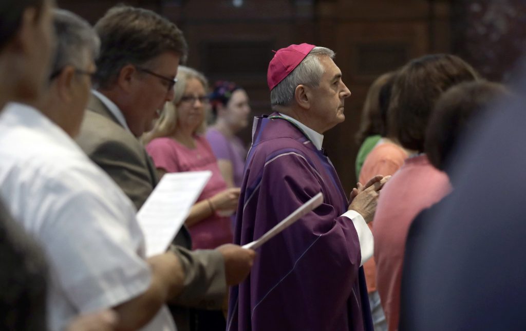Ronald Gainer Bishop Ronald Gainer, of the Harrisburg Diocese, arrives to celebrate mass at the Cathedral Church of Saint Patrick in Harrisburg, Pa., Friday, Aug. 17, 2018. Gainer, who's named in a grand jury report on rampant sexual abuse by Roman Catholic clergy is celebrating a Mass of forgiveness, as the Vatican expresses