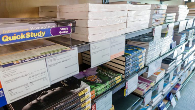 Books for sale in the college bookstore at the University of Miami. (Jeffrey Greenberg/UIG via Getty Images)