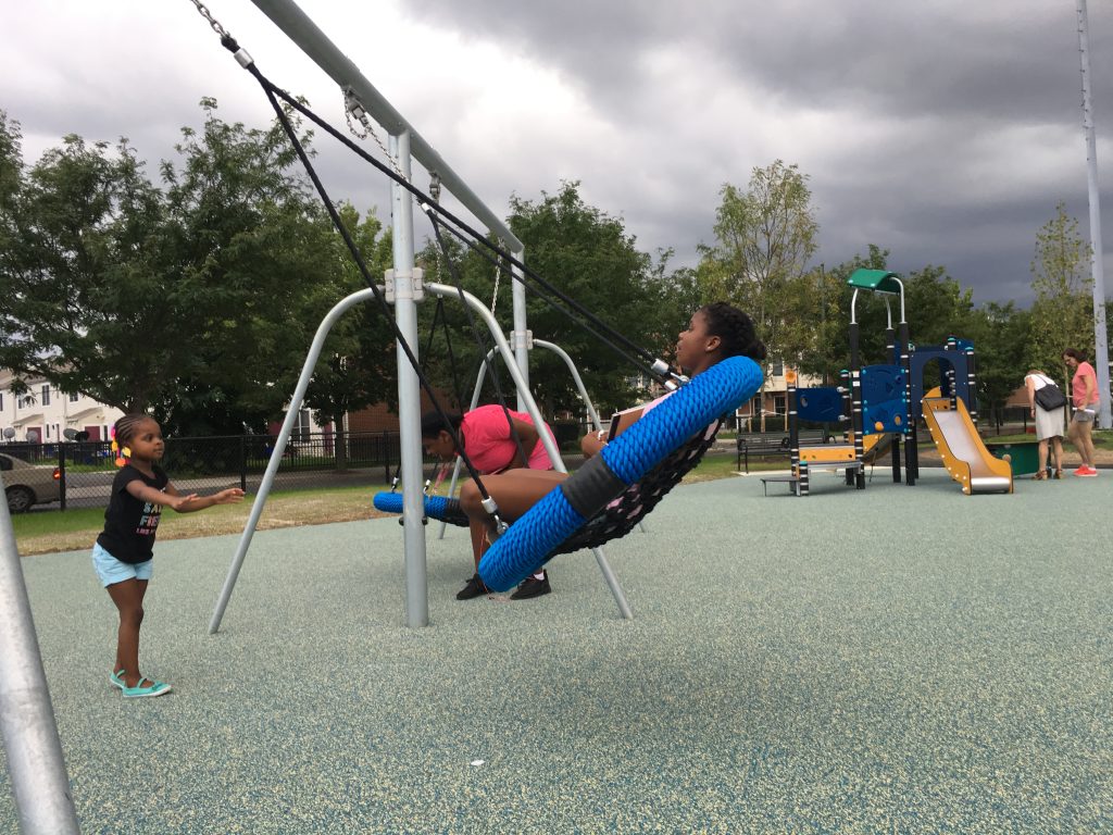 kids-play-at-lanier.original Youngsters try out the new swings at Lanier Playground during a tour in advance of its official reopening.
Malcolm Burnley/PlanPhilly)