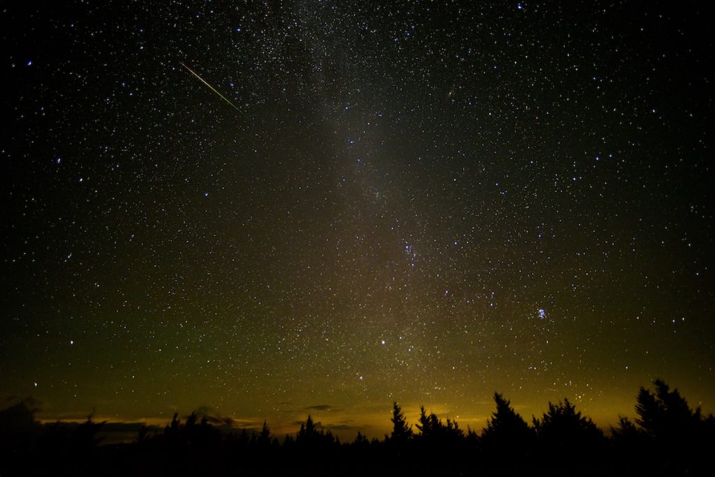 Meteor Outburst In this 30 second exposure, a meteor streaks across the sky during the annual Perseid meteor shower Friday, Aug. 12, 2016 in Spruce Knob, West Virginia. Photo Credit: (NASA/Bill Ingalls)