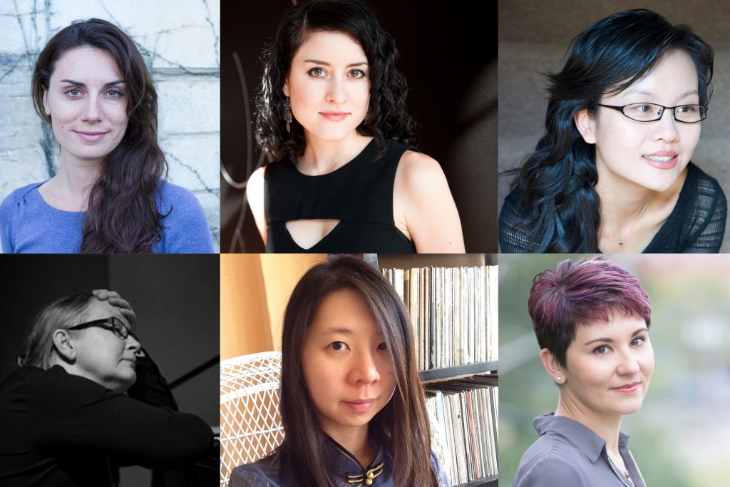 philaorchheadshots The Philadelphia Orchestra will hold a workshop featuring the music of six women composers.
Top row: Eötvös, Hilary Purrington, Xi Wang. Bottom row: Robin Holcomb, Chen-Hui Jen, and Nina C. Young. (Photo courtesy of the Philadelphia Orchestra)