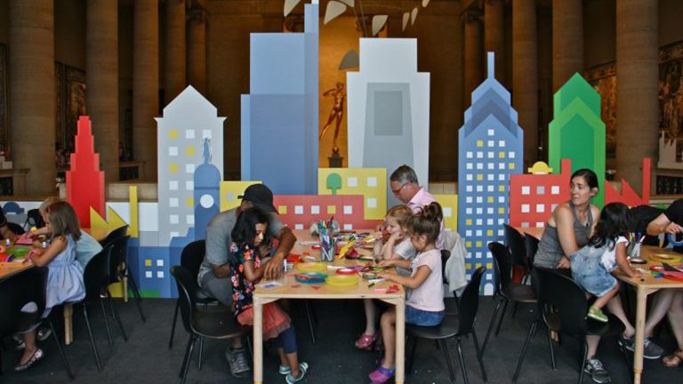 Families gather in the Great Stair Hall at the Philadelphia Museum of Art for ArtSplash. 