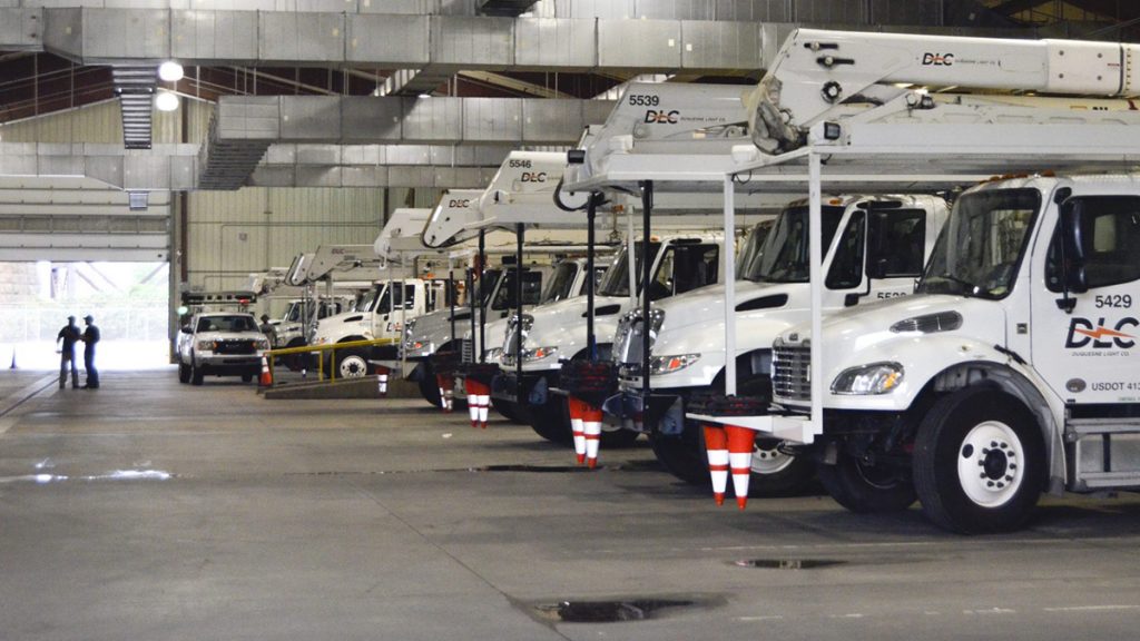 si16x9 Early in the morning, Duquesne Light crews prepare their trucks for the day ahead installing new transformers, poles and auto-switches to reroute power around outages. (Amy Sisk / StateImpact Pennsylvania)