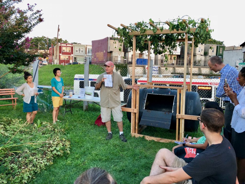 tony-guido-explains-features-of-a-composting-vessel-he-helped-build-for-a-philadelphia-food-policy-advisory-council-design-competition.original Tony Guido explains features of a composting vessel he helped build for a Philadelphia Food Policy Advisory Council design competition. (Meir Rinde/PlanPhilly)