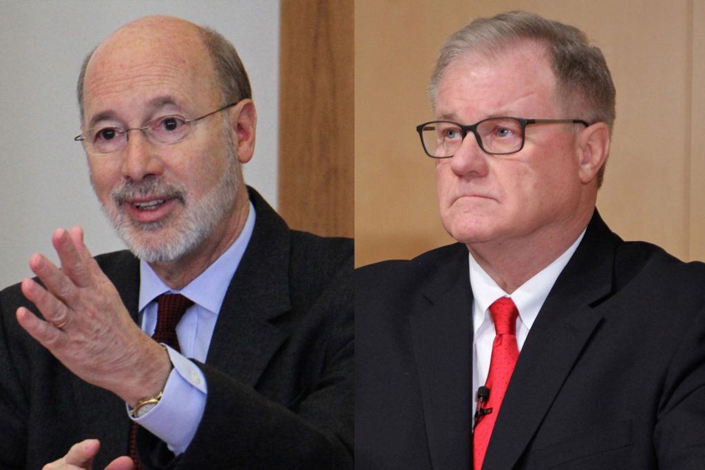 wolf-wagner Gov. Tom Wolf (left) and Scott Wagner (Emma Lee/WHYY)