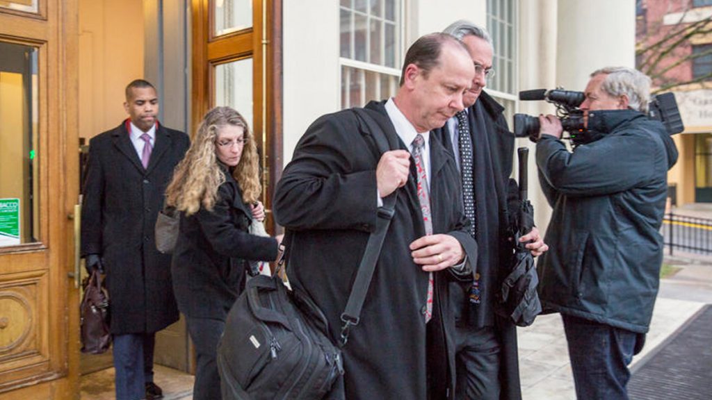 wpsu16x9 Jim and Evelyn Piazza left the courthouse with their lawyers after hearing closing statements for the second preliminary hearing for the hazing case resulting in the death of their son, Tim Piazza, in March.
(Min Xian/ WPSU)
