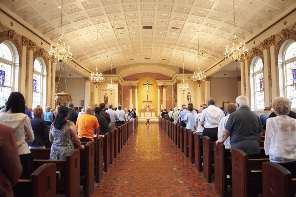 2018 08 19-n piserchio-church goers-allentown pa cathedral of saint catherine of siena-bishop letter response sexual abuse sunday mass 1 Parishioners attend mass at the Cathedral Church of St. Catharine of Siena in Allentown, Pa. (Natalie Piserchio for WHYY)