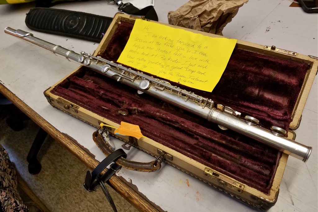 A note written by Tobie Hoffman from the flute's point of view says the instrument wants to "help a new student fall in love with music."