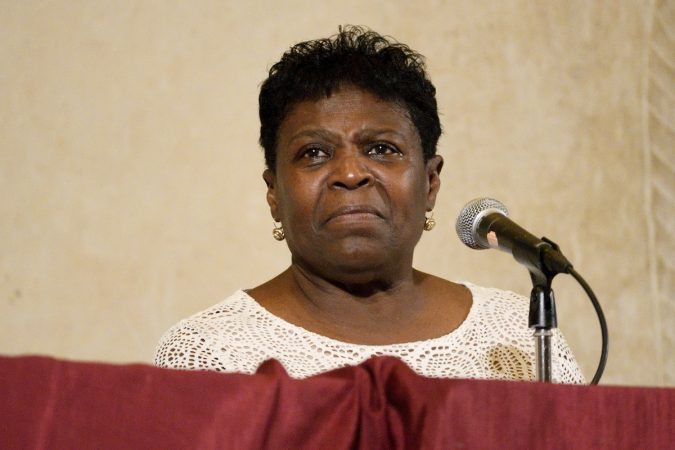 Karen Asper Jordan, president of the Cecil B. Moore Philadelphia Freedom Fighters, during the “Opening the Gates” forum at Girard College in September 2018. (Bastiaan Slabbers for WHYY)