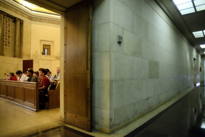 Students and alumni attend the “Opening the Gates” forum at the chapel at Girard College, on Tuesday. (Bastiaan Slabbers for WHYY)