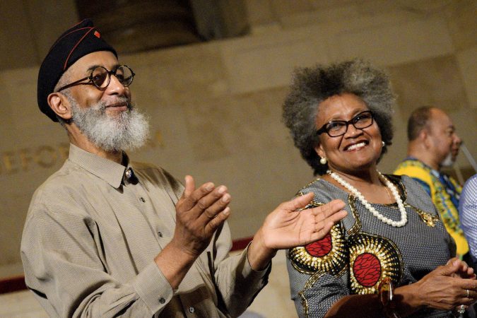 Freedom Fighters, activists, and pioneers are honored for their involvement in the civil rights demonstrations of the 1960s at Girard College, during an event commemorating the 50th anniversary of the desegregation of the once all white, male school. (Bastiaan Slabbers for WHYY)