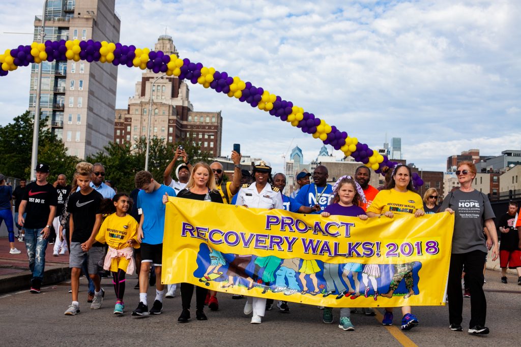 2018 09 22- b larrison- philadelphia- us surgeon general jerome adams- 2018 recovery walk in olde city-13 Participants in the 2018 Recovery Walk return to Penn’s Landing Saturday morning. (Brad Larrison for WHYY)