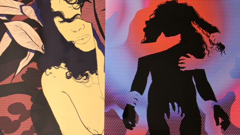 Prints by Algerian artist Merieme Mesfioui. (Emma Lee/WHYY)