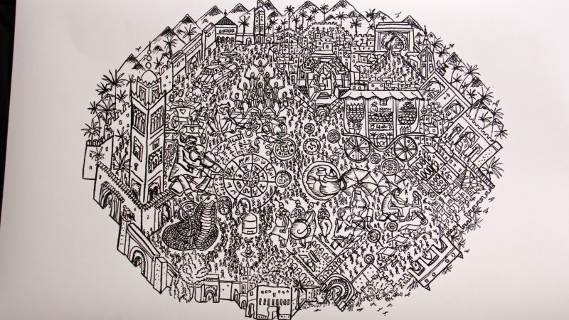 A depiction of Marrakesh by Moroccan artist Zineb Benjelloun, who describes himself as an urban cartographer. (Emma Lee/WHYY)