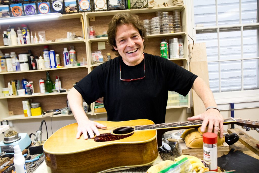2018 9 14 k paynter superior guitar works Tim Huenke is a restorative luthier and owner of Superior Guitar Works in Flourtown. (Kimberly Paynter/WHYY)
