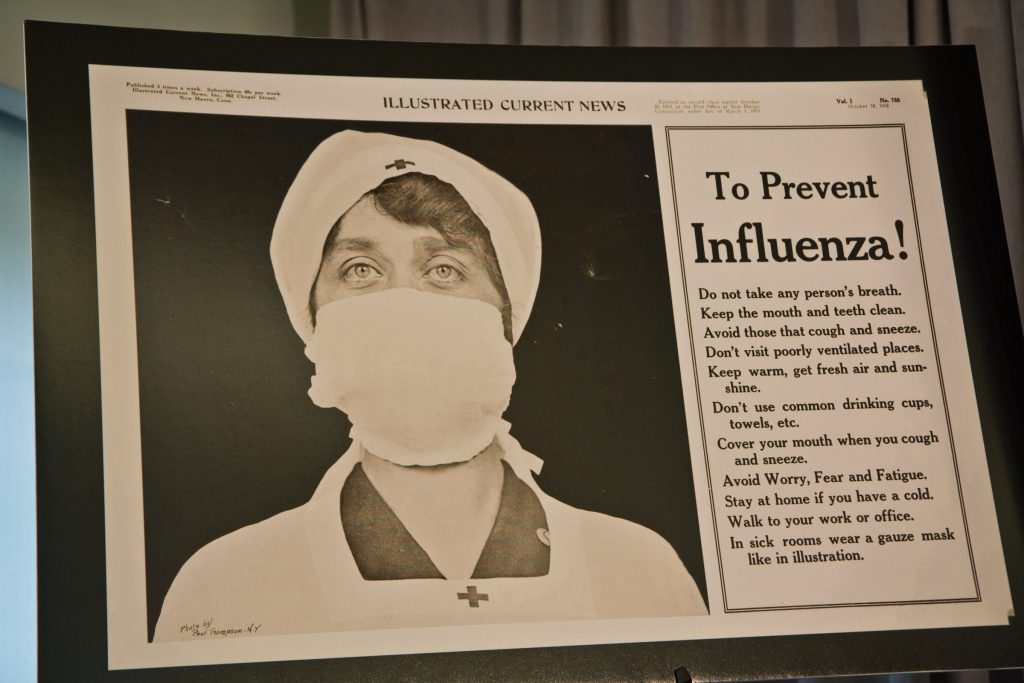 A public announcement about preventing influenza published in the Illustrated Current News in 1918 during the Spanish flu pandemic. (Kimberly Paynter/WHYY)