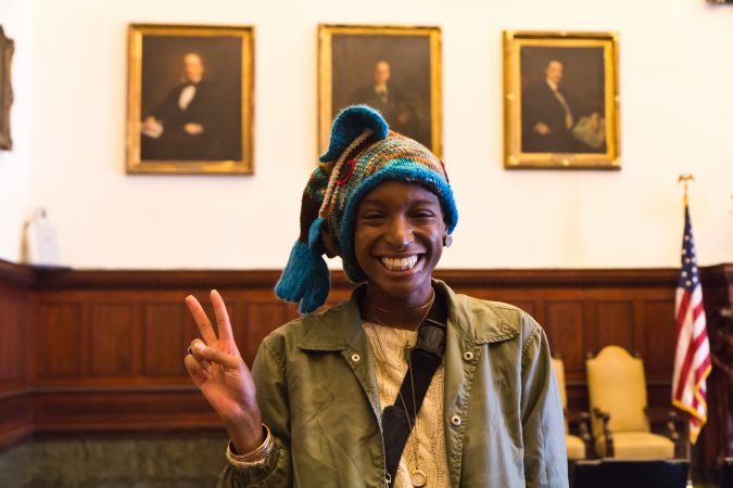 Sakinah Scott is a volunteer with the Knit In and loves to see people coming together for a greater good. (Kimberly Paynter/WHYY)