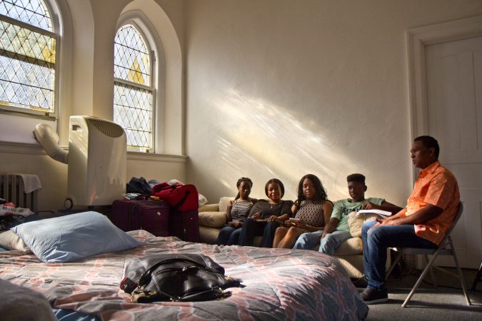 The Thompson family who moved to the U.S. from Jamaica to escape threats from gangs has lived in South Jersey for 12 years. Oneita and her husband Clive received deportation notices, they moved into sanctuary at the First United Methodist Church of Germantown. (Kimberly Paynter/WHYY)