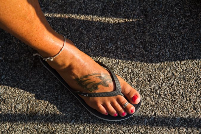 Beth Vogeding said that she had her Eagles tattoo before they won the Super Bowl. (Kimberly Paynter/WHYY)