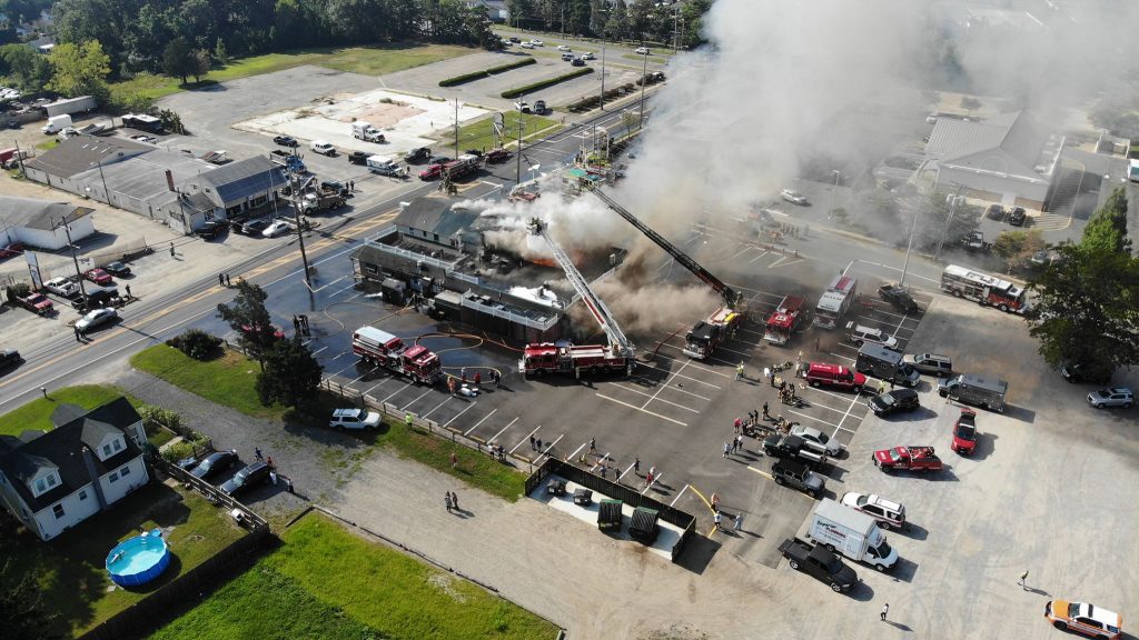40802723_10213159648929289_8482453232986095616_o An aerial image of the Caffrey's Tavern fire in Lacey Township Wednesday. (Image: Scott M. Dacus via Jersey Shore Hurricane News)