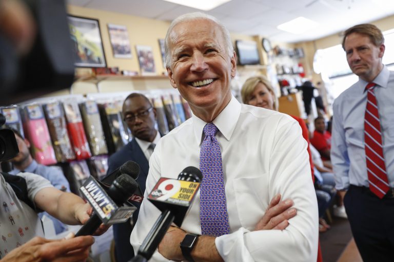 FILE - In this June 29, 2018, file photo, former Vice President Joe Biden speaks to the media in Cincinnati. Dick Harpootlian, a longtime fixture in South Carolina’s Democratic political circles announced Wednesday, Aug. 1, that he’s getting a campaign boost from one of the party’s top dogs. In an email to supporters, Harpootlian said that he is being supported by Biden in his special election quest for a state Senate seat in the Columbia area. (AP Photo/John Minchillo, File)