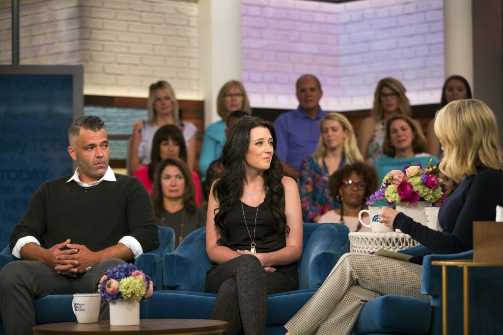 Helpful Homeless Man In this Aug. 27, 2018 photo released by NBC, Mark D'Amico, (left), and Kate McClure speak with host Megyn Kelly on