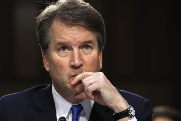 President Donald Trump's Supreme Court nominee, Brett Kavanaugh, a federal appeals court judge, listens to a question while testifying before the Senate Judiciary Committee on Capitol Hill in Washington, Wednesday, Sept. 5, 2018, for the second day of his confirmation hearing to replace retired Justice Anthony Kennedy. (AP Photo/Jacquelyn Martin)