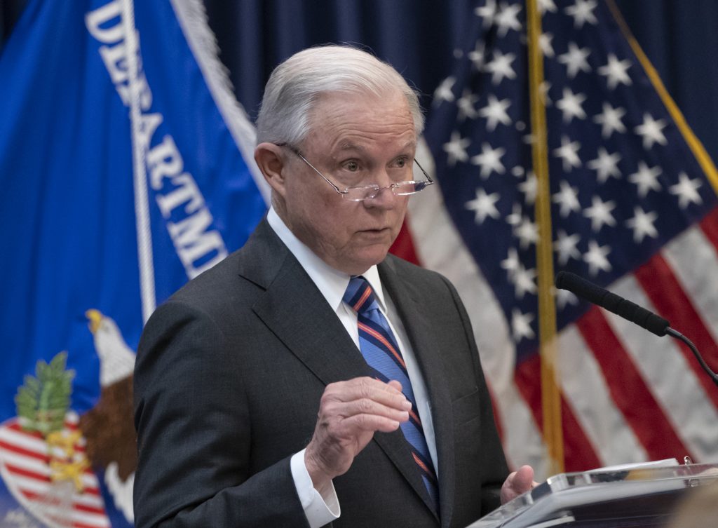 Jeff Sessions Attorney General Jeff Sessions outlines Trump administration policies as he speaks to new immigration judges, in Falls Church, Va., Monday, Sept. 10, 2018. Immigration judges work for the Justice Department and are not part of the Judicial branch of government. (J. Scott Applewhite/AP Photo)