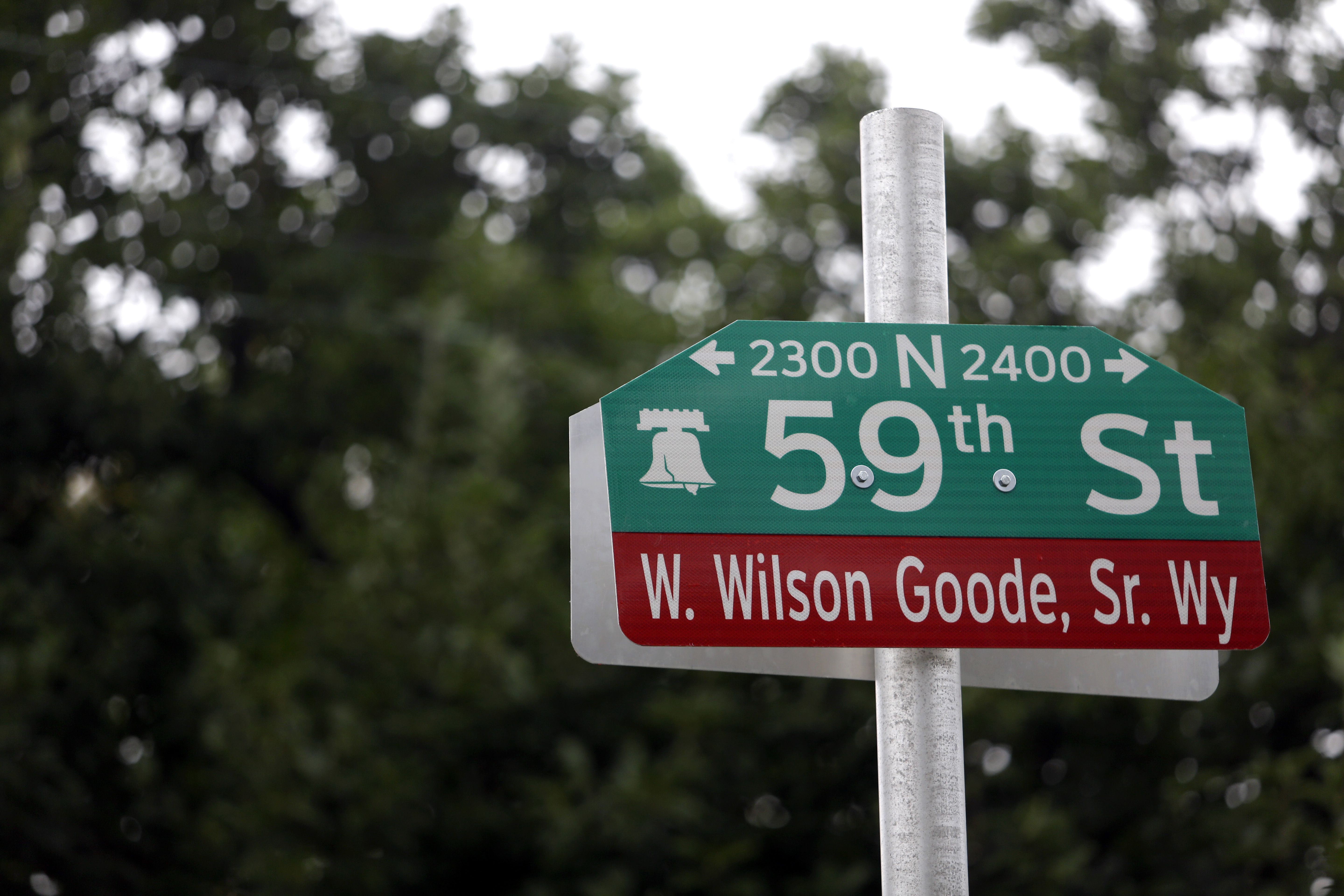 A newly-installed street sign honoring former Philadelphia Mayor W. Wilson Goode Sr.