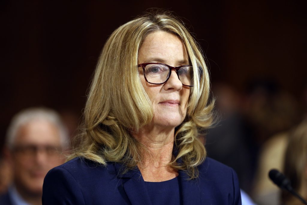 Supreme Court Kavanaugh Christine Blasey Ford arrives to testify before the Senate Judiciary Committee on Capitol Hill in Washington, Thursday, Sept. 27, 2018. (Michael Reynolds/Pool Photo via AP)