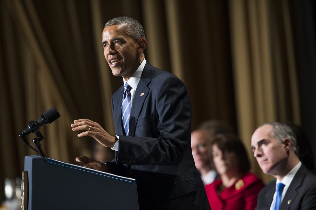 Barack Obama, Bob Casey President Barack Obama speaks during the National Prayer Breakfast in Washington, Thursday, Feb. 5, 2015. Sen. Bob Casey, D-Pa. is at right. (Evan Vucci/AP Photo)