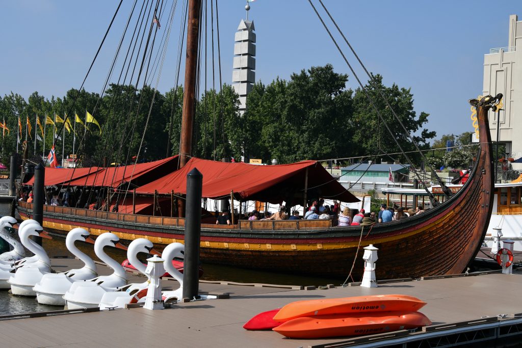 _BS16477 The oar-powered Draken Harald Harfagre viking ship is moored at Penn's Lansing, on Monday. (Bastiaan Slabbers for WHYY)