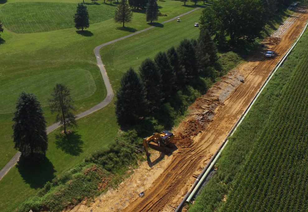 DJIpipeline An aerial view of Mariner East 2 pipeline construction, adjacent to the Fairview Golf Course in Lebanon County August 24, 2018. (Marie Cusick/StateImpact Pennsylvania)