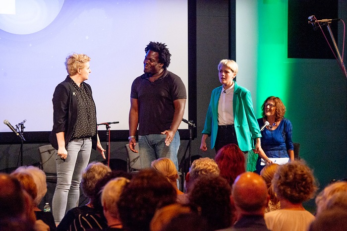 Improv ep from left to right: Kristin Finger, Darryl Charles, Shannon Fahey, Marty Moss-Coane (Credit: Daniel Burke)