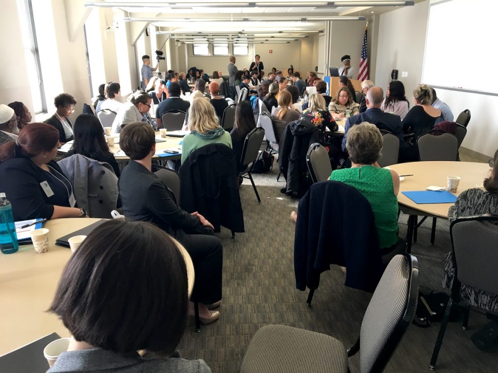 United-Way-JOIN-meeting-Peirce-College-Sept.-2018 United Way's JOIN Workforce Learning Community kickoff retreat at Peirce College. (Julie Zeglen/Generocity)