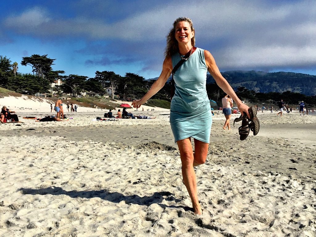 Version 2 Barbara Paulsen, 59, runs on a beach in Carmel, California. She plans to do everything she can to stay active as she ages. (Teo Furtado)