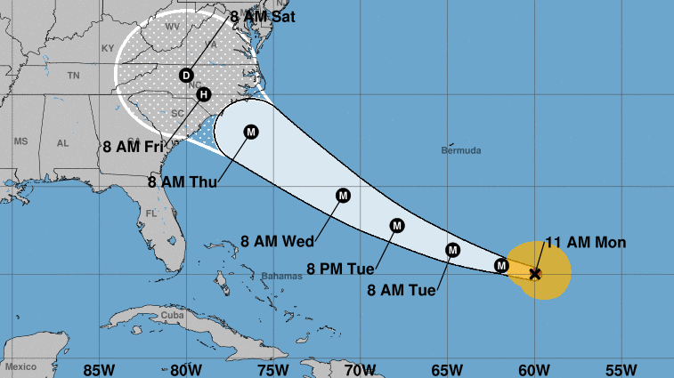 Hurricane Florence is expected to hit the southeastern U.S. coast as a major hurricane on Thursday or Friday, after rapidly intensifying. Hurricane Florence is expected to hit the southeastern U.S. coast as a major hurricane on Thursday or Friday, after rapidly intensifying.
(National Weather Service)