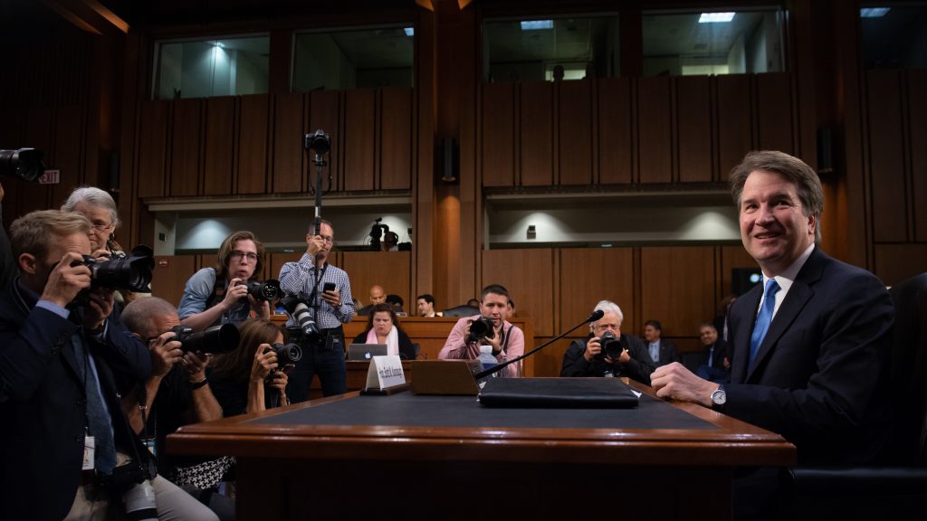Judge Brett Kavanaugh arrives to testify during the second day of his Supreme Court confirmation hearings on Wednesday. Judge Brett Kavanaugh arrives to testify during the second day of his Supreme Court confirmation hearings on Wednesday. (Saul Loeb/AFP/Getty Images)