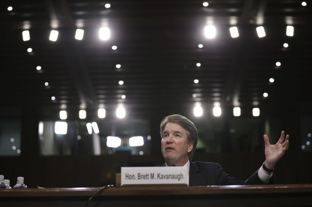 Supreme Court nominee Brett Kavanaugh testifies before the Senate Judiciary Committee on the third day of his confirmation hearing on Capitol Hill Sept. 6. Supreme Court nominee Brett Kavanaugh testifies before the Senate Judiciary Committee last month.
(Drew Angerer/Getty Images)