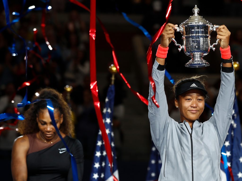 Naomi Osaka of Japan poses with the championship trophy after winning the Women’s Singles finals match against Serena Williams at the 2018 U.S. Open. Naomi Osaka of Japan poses with the championship trophy after winning the Women's Singles finals match against Serena Williams at the 2018 U.S. Open. (Julian Finney/Getty Images)